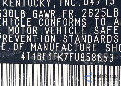 2015 Toyota Camry Xle z USA, uszkodzony, nr VIN 4T1BF1FK7FU958653